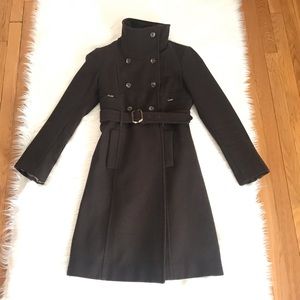 BCBGMaxAzaria Small Brown Wool Belted Funnel Coat